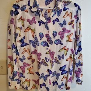 FTC pure silk butterfly button shirt medium